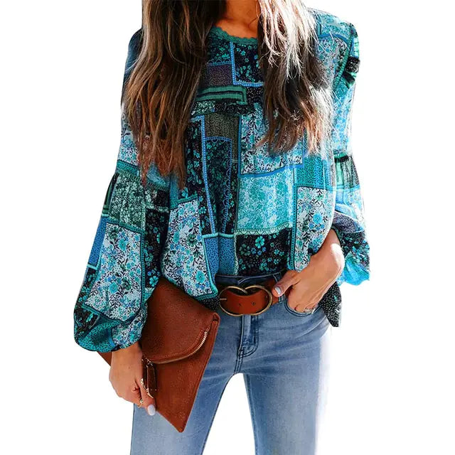 Bohemian Print Loose Sleeve Blouse - Kim’s Signature Beauty & Accessories    