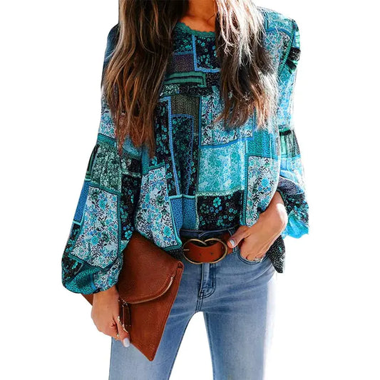 Bohemian Print Loose Sleeve Blouse - Kim’s Signature Beauty & Accessories    