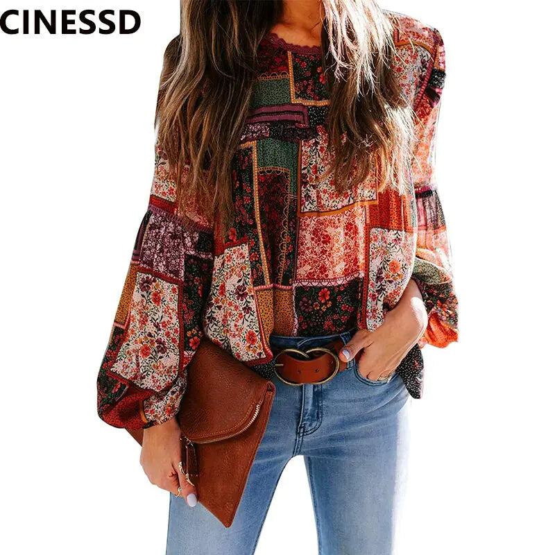 Bohemian Print Loose Sleeve Blouse - Kim’s Signature Beauty & Accessories    