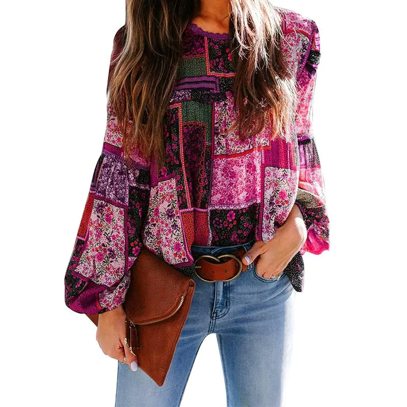 Bohemian Print Loose Sleeve Blouse - Kim’s Signature Beauty & Accessories    