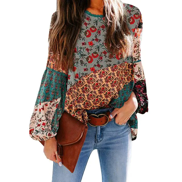 Bohemian Print Loose Sleeve Blouse - Kim’s Signature Beauty & Accessories    