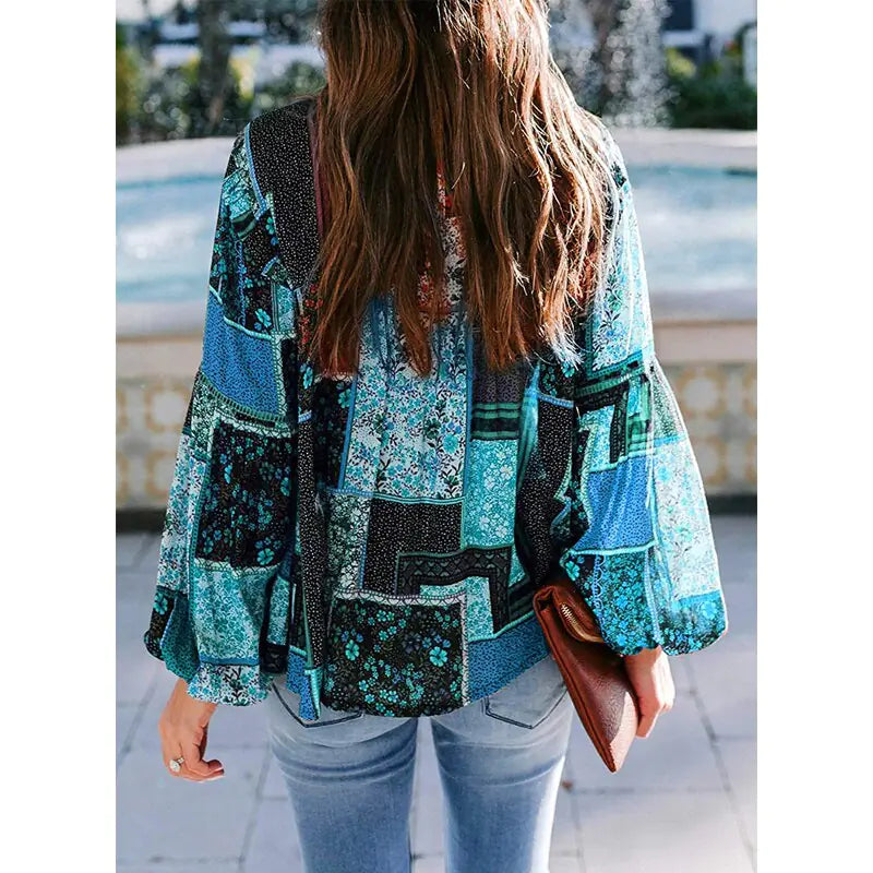 Bohemian Print Loose Sleeve Blouse - Kim’s Signature Beauty & Accessories    