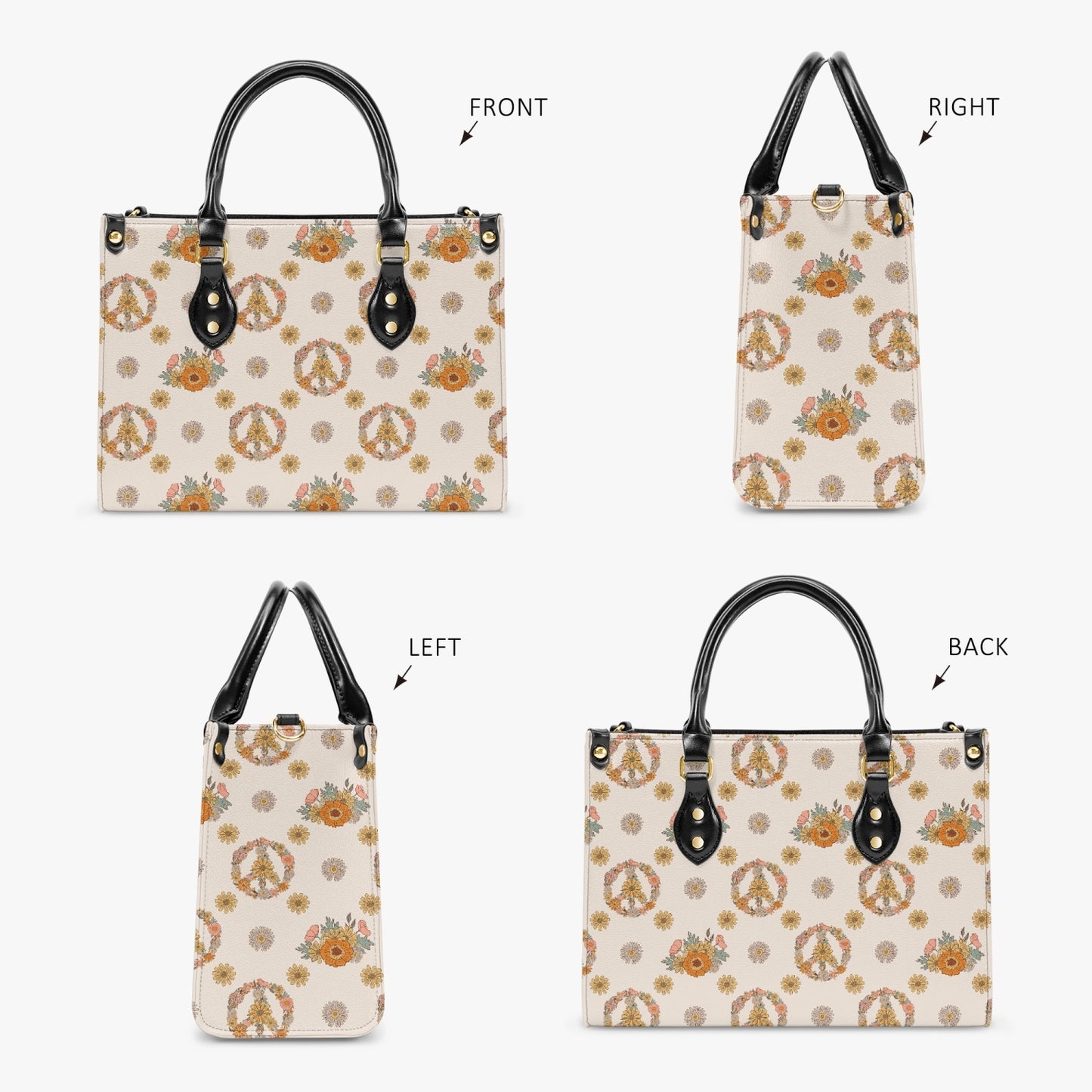 Boho Floral Peace Sign PU Leather Handbag - Kim’s Signature Beauty & Accessories    