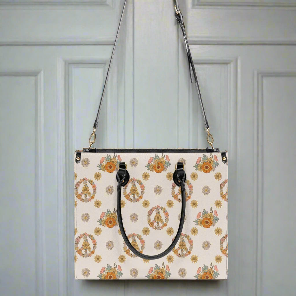 Boho Floral Peace Sign PU Leather Handbag - Kim’s Signature Beauty & Accessories    