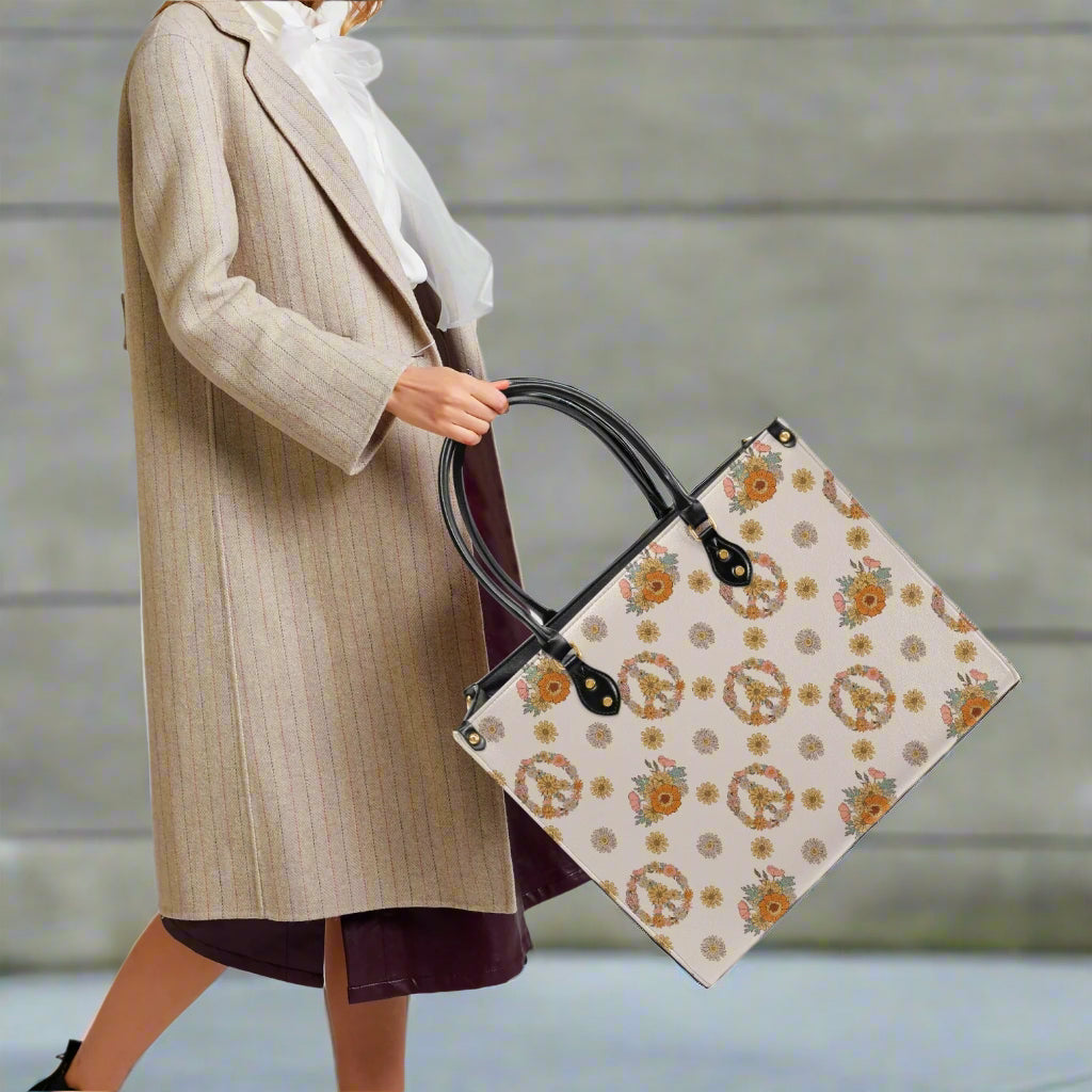 Boho Floral Peace Sign PU Leather Handbag - Kim’s Signature Beauty & Accessories    