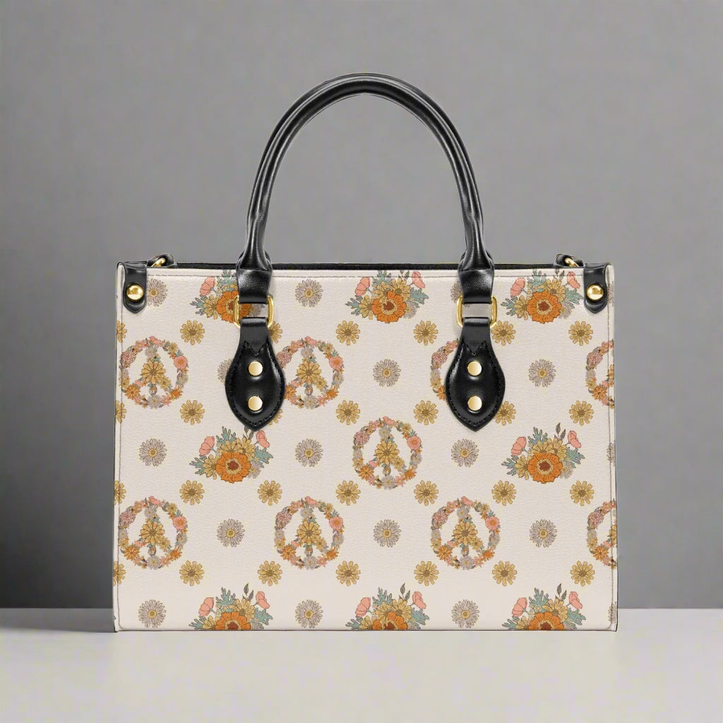Boho Floral Peace Sign PU Leather Handbag - Kim’s Signature Beauty & Accessories    