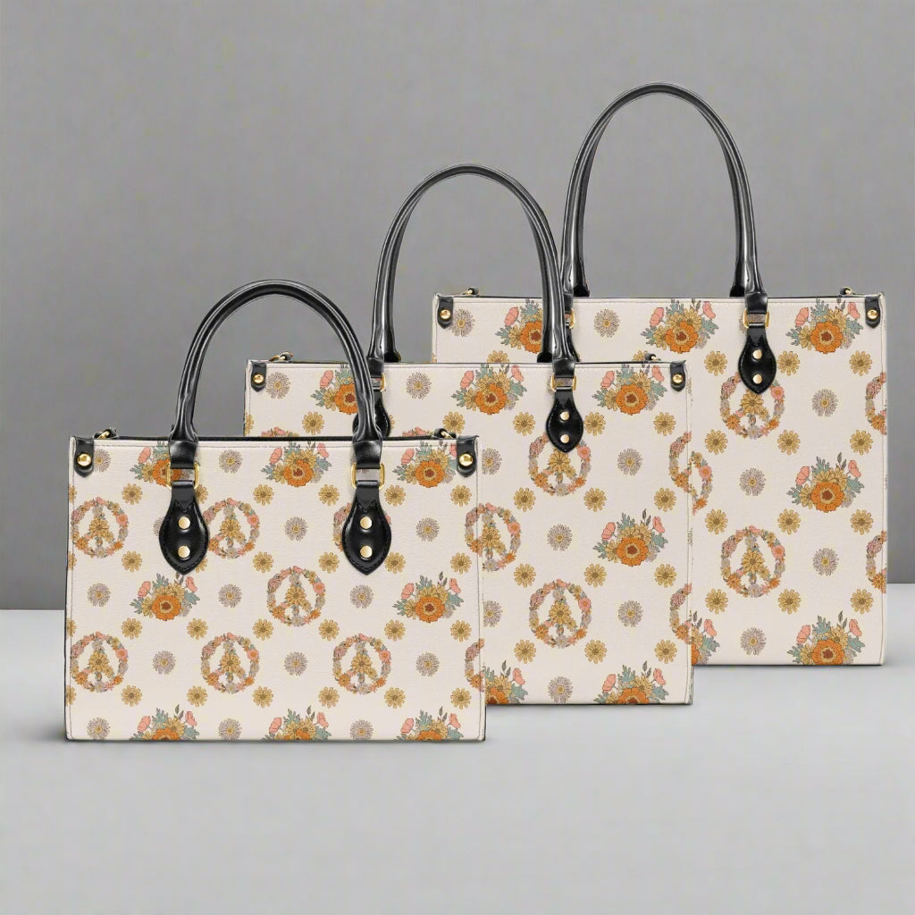 Boho Floral Peace Sign PU Leather Handbag - Kim’s Signature Beauty & Accessories    