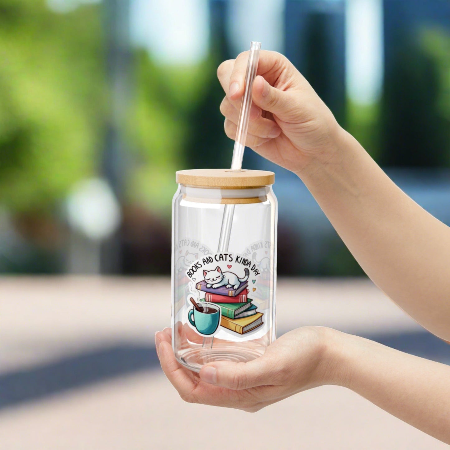 Book & Cats Kinda Day | Sipper Glass, 16oz - Kim’s Signature Beauty & Accessories    