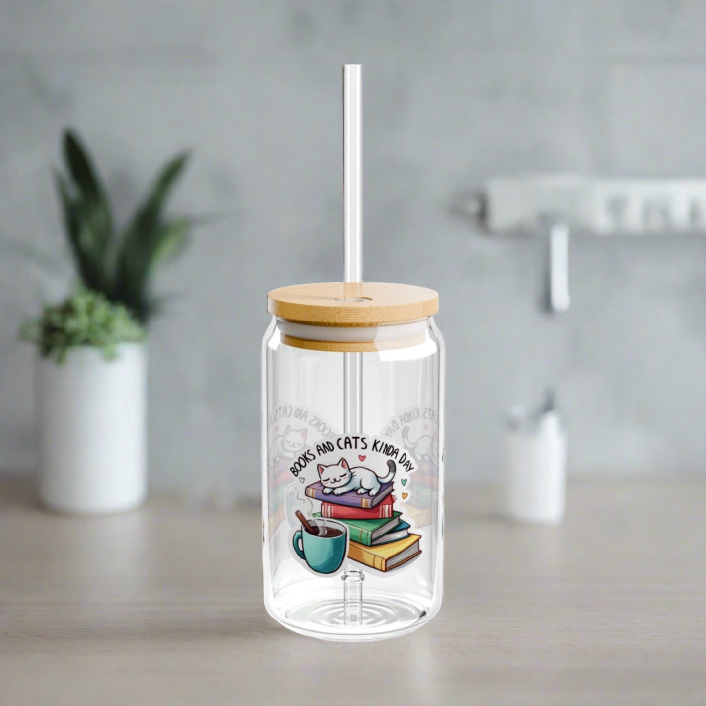 Book & Cats Kinda Day | Sipper Glass, 16oz - Kim’s Signature Beauty & Accessories    
