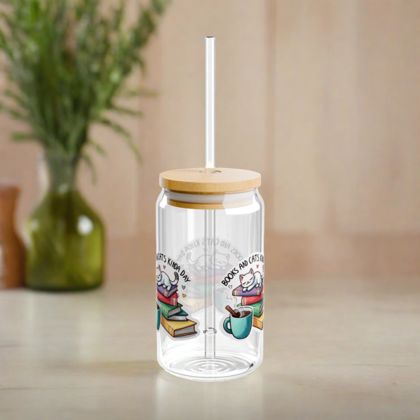 Book & Cats Kinda Day | Sipper Glass, 16oz - Kim’s Signature Beauty & Accessories    