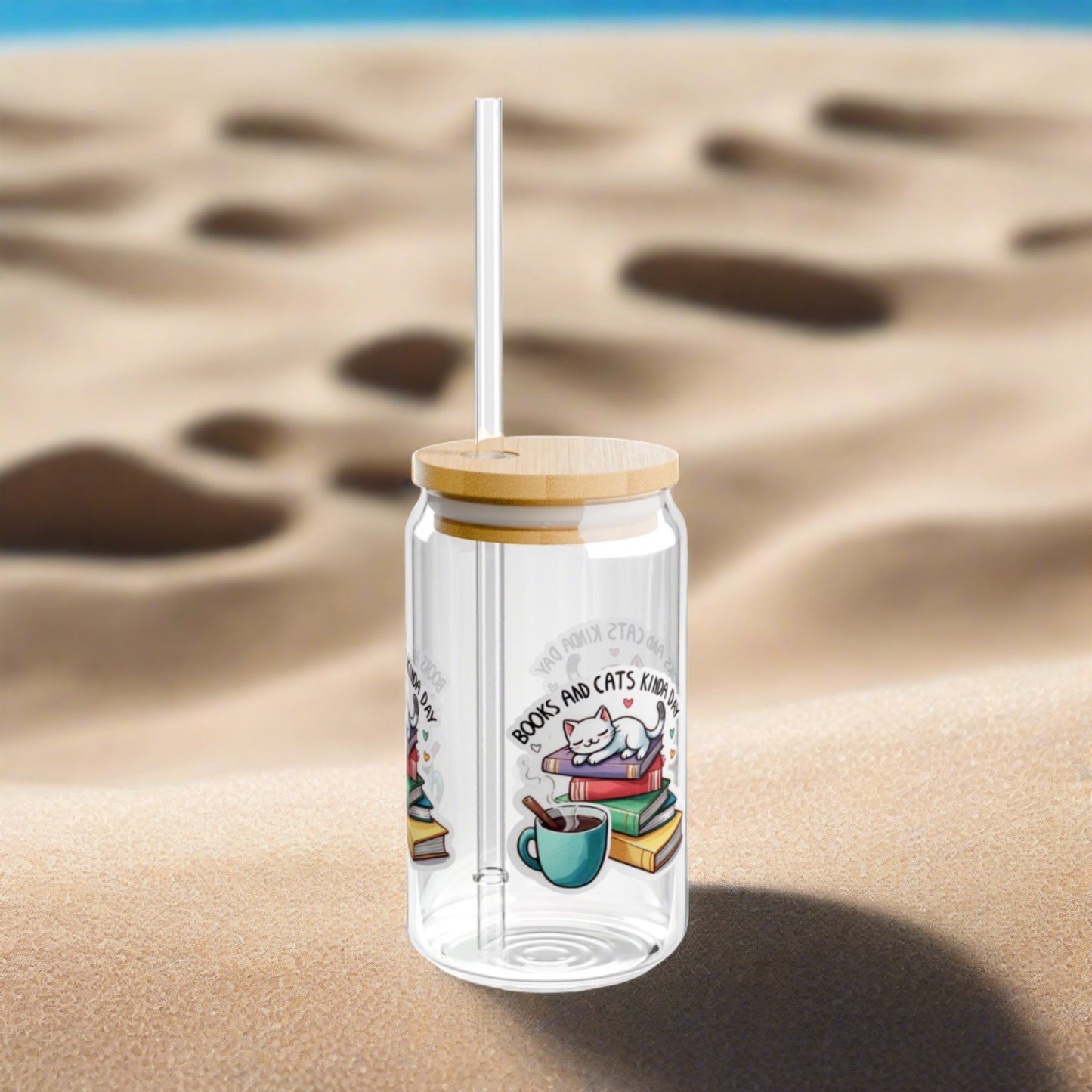 Book & Cats Kinda Day | Sipper Glass, 16oz - Kim’s Signature Beauty & Accessories    