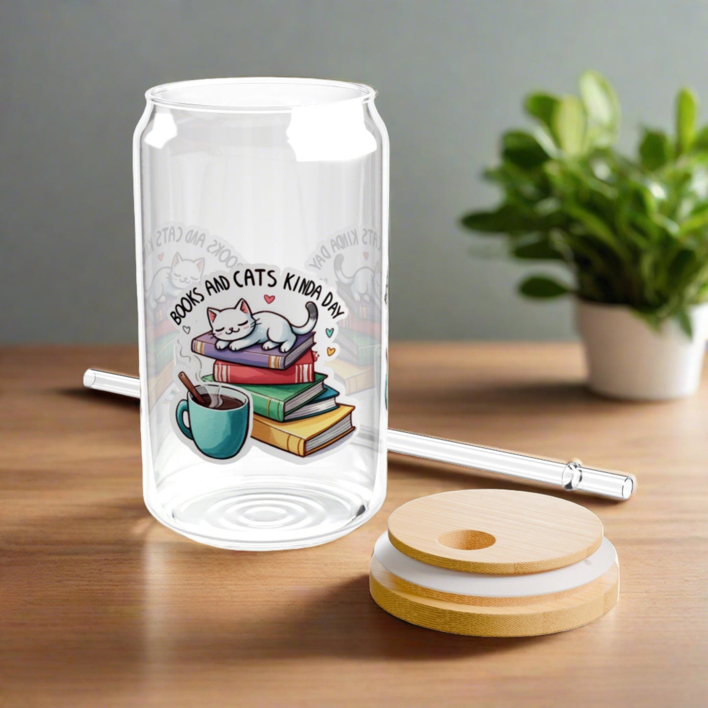 Book & Cats Kinda Day | Sipper Glass, 16oz - Kim’s Signature Beauty & Accessories    