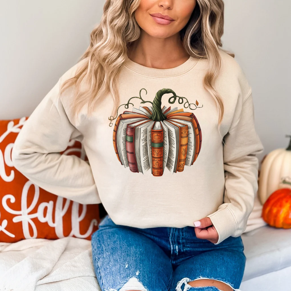 Bookworm Pumpkin Sweatshirt - Cozy Fall Crewneck for Readers - Kim’s Signature Beauty & Accessories    
