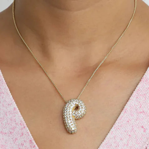 Brass Zircon Bubble Letter Necklace - Kim’s Signature Beauty & Accessories    