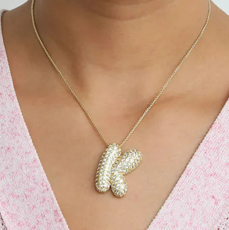 Brass Zircon Bubble Letter Necklace - Kim’s Signature Beauty & Accessories    