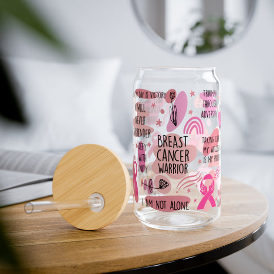 Breast Cancer Warrior Sipper Glass, 16oz - Kim’s Signature Beauty & Accessories    
