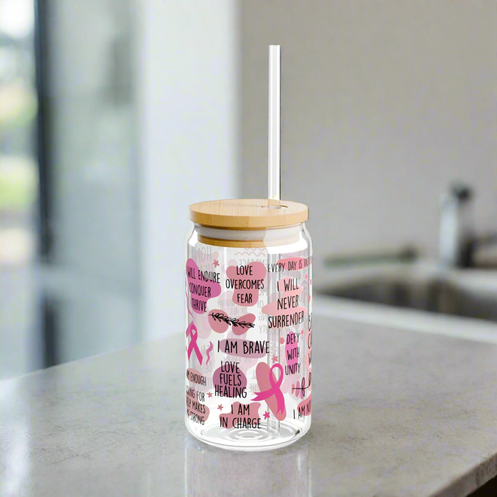 Breast Cancer Warrior Sipper Glass, 16oz - Kim’s Signature Beauty & Accessories    