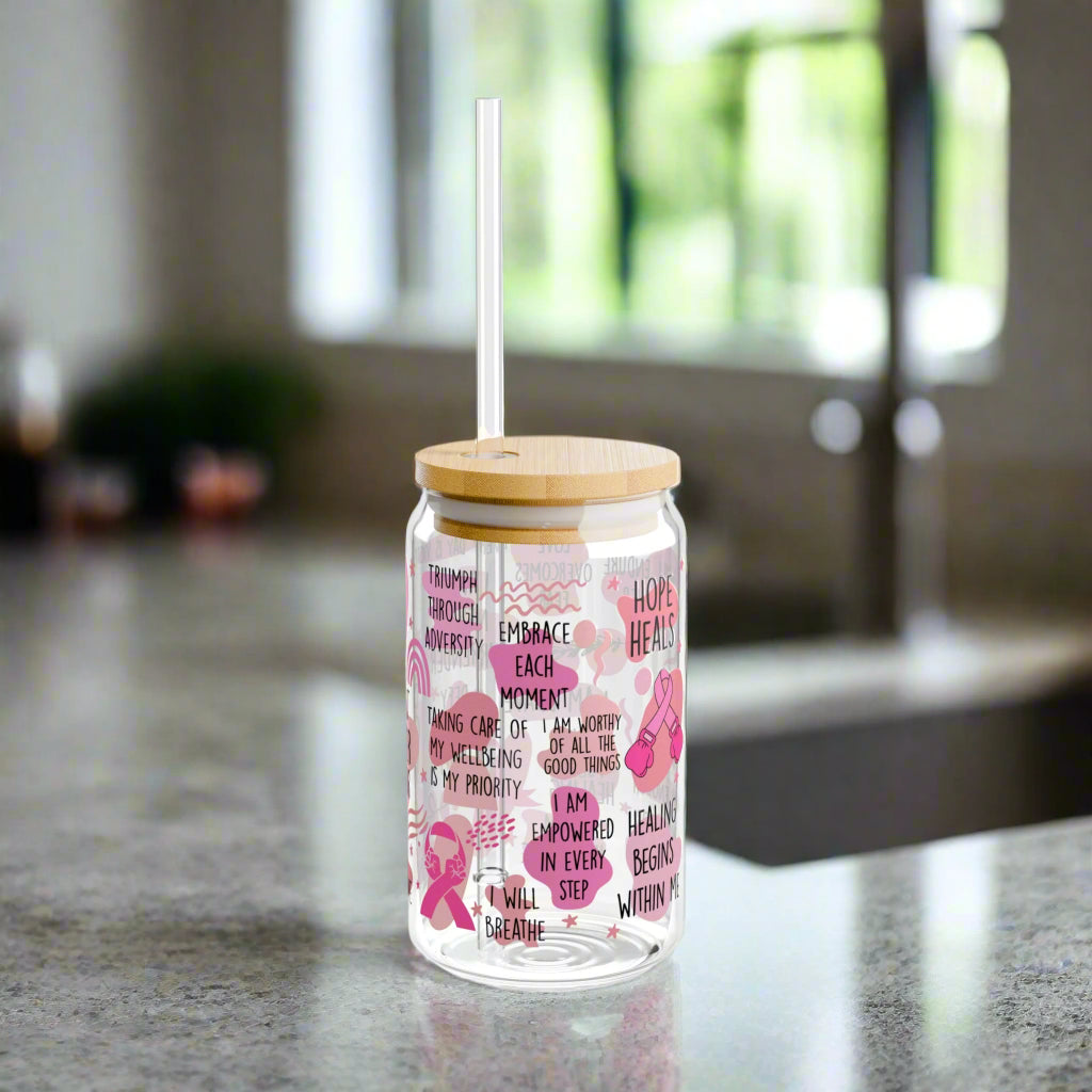 Breast Cancer Warrior Sipper Glass, 16oz - Kim’s Signature Beauty & Accessories    