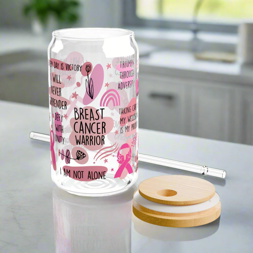 Breast Cancer Warrior Sipper Glass, 16oz - Kim’s Signature Beauty & Accessories    