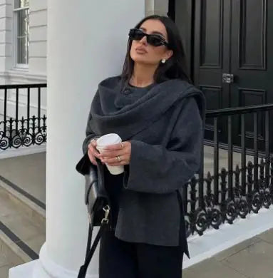 Cardigan with Asymmetrical Scarf - Kim’s Signature Beauty & Accessories    