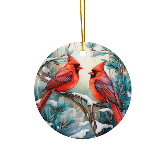 Cardinal Pair Ceramic Ornaments, 2-Side Print - Kim’s Signature Beauty & Accessories    