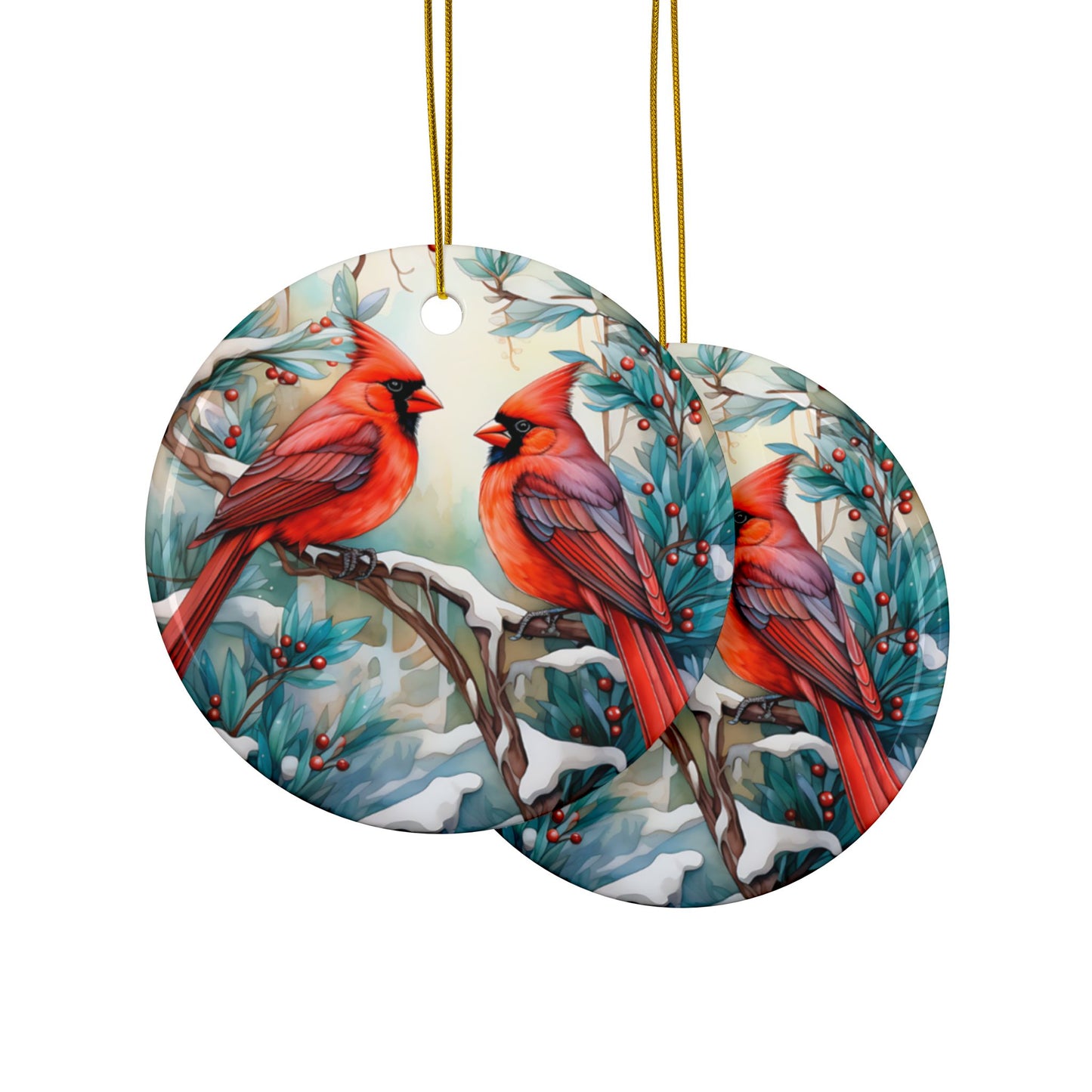 Cardinal Pair Ceramic Ornaments, 2-Side Print - Kim’s Signature Beauty & Accessories    