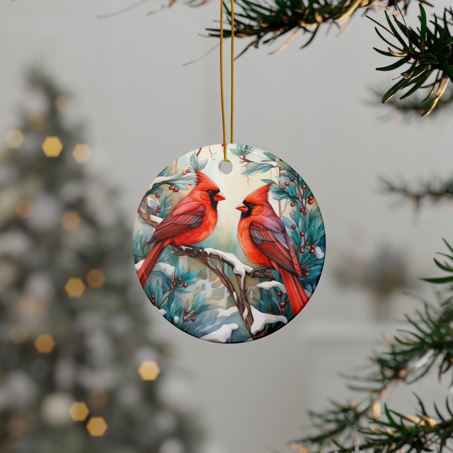 Cardinal Pair Ceramic Ornaments, 2-Side Print - Kim’s Signature Beauty & Accessories    