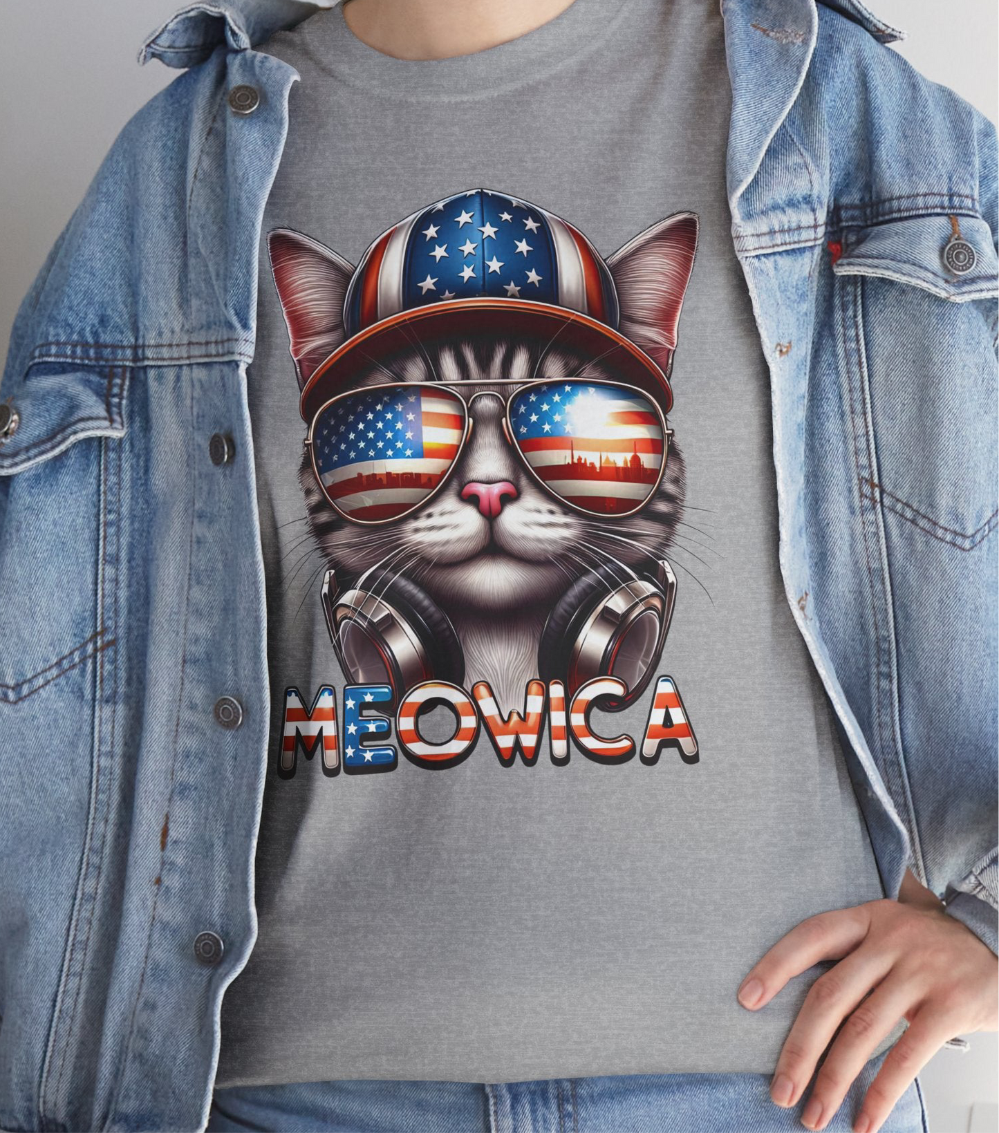 Cat Graphic Tee - Meowica Patriotic 4th of July Shirt - Kim’s Signature Beauty & Accessories    