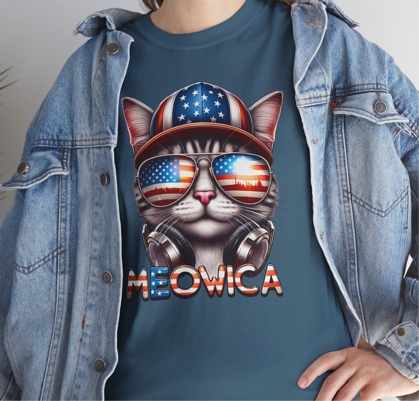Cat Graphic Tee - Meowica Patriotic 4th of July Shirt - Kim’s Signature Beauty & Accessories    