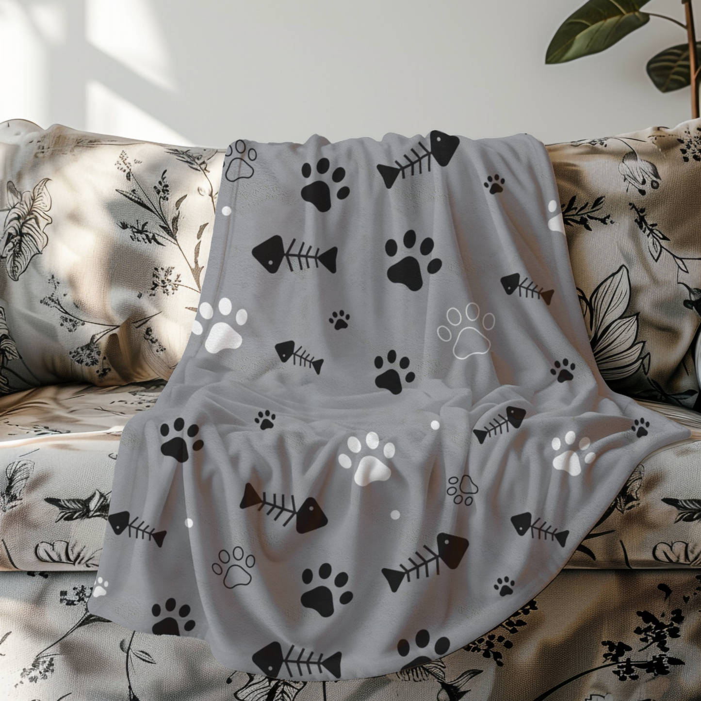 Cat Paws & Fish Bones Plush Blanket - Kim’s Signature Beauty & Accessories    