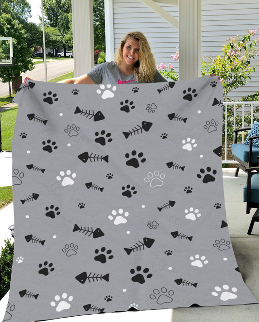 Cat Paws & Fish Bones Plush Blanket - Kim’s Signature Beauty & Accessories    