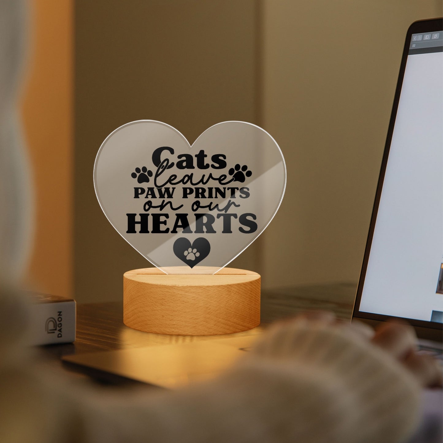 Cats Leave Paw Prints Acrylic Plaque with Stand - Heart - Kim’s Signature Beauty & Accessories    