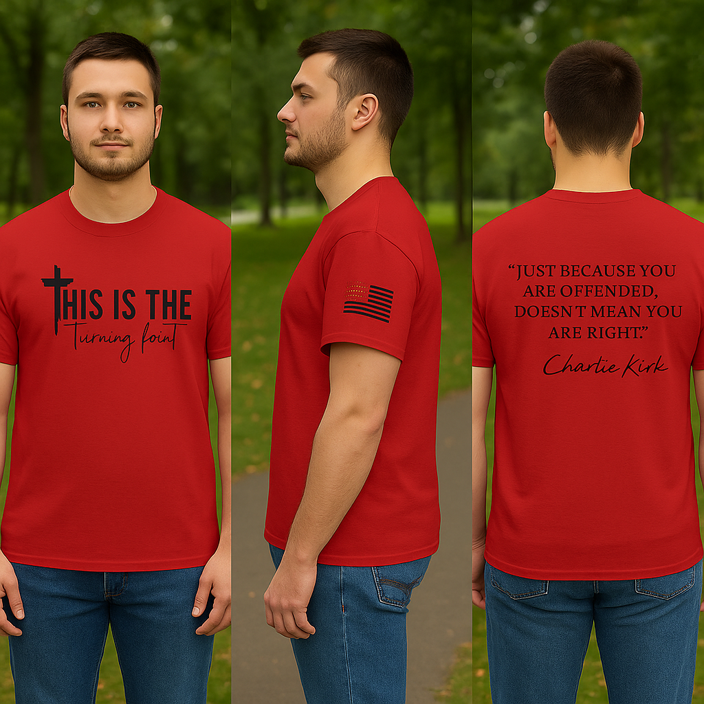 Charlie Kirk “Turning Point” Freedom Tee-Christian Statement - Kim’s Signature Beauty & Accessories    