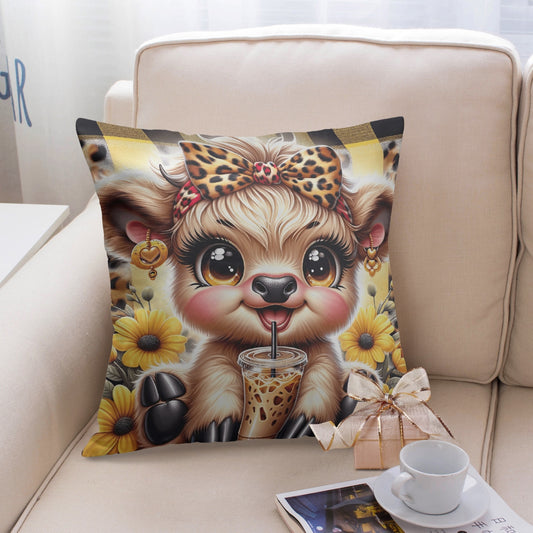 Charming Highland Cow Coffee Break Pillow Cover - Kim’s Signature Beauty & Accessories    
