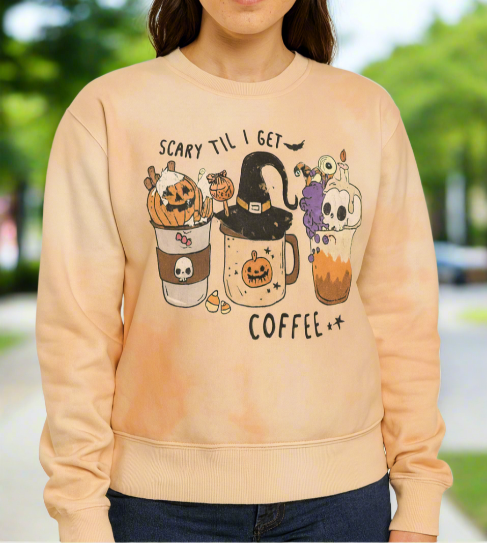 Scary till I Get My Coffee Tie Dye Sweat shirt - Kim’s Signature Beauty & Accessories    