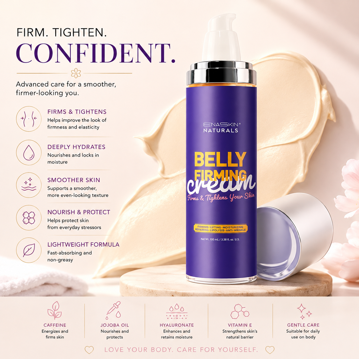 Enaskin Naturals Belly Firming Cream | Hydrating Skin Tightening Cream for Abdomen, Arms & Thighs