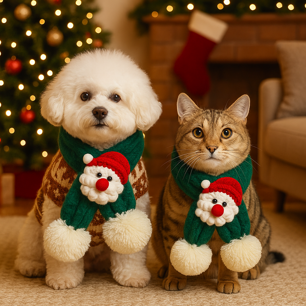 Christmas Knitted Pet Scarf for Dogs & Cats | Holiday Pet Accessory