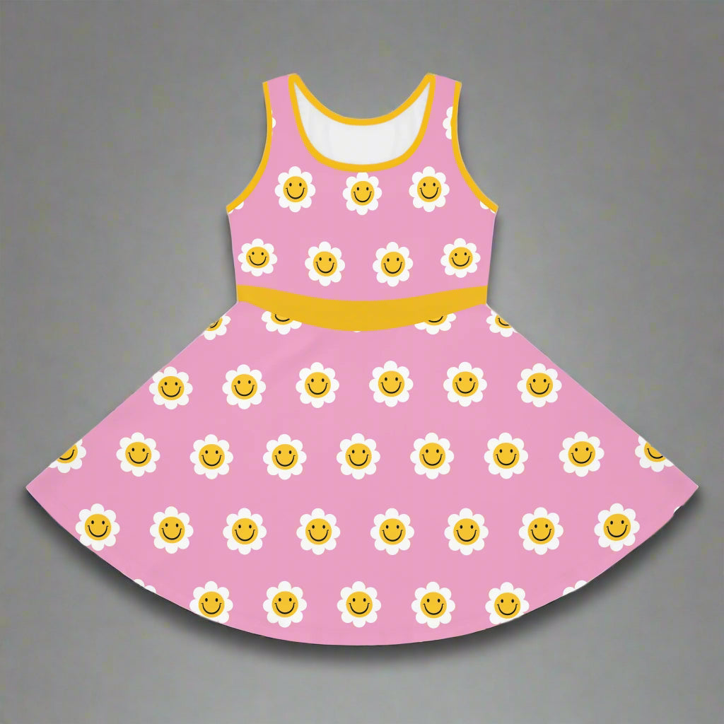 Cheerful Floral Sundress for Girls - Bright Pink with Smiling Flowers - Kim’s Signature Beauty & Accessories    