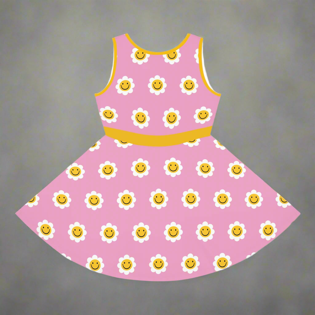 Cheerful Floral Sundress for Girls - Bright Pink with Smiling Flowers - Kim’s Signature Beauty & Accessories    