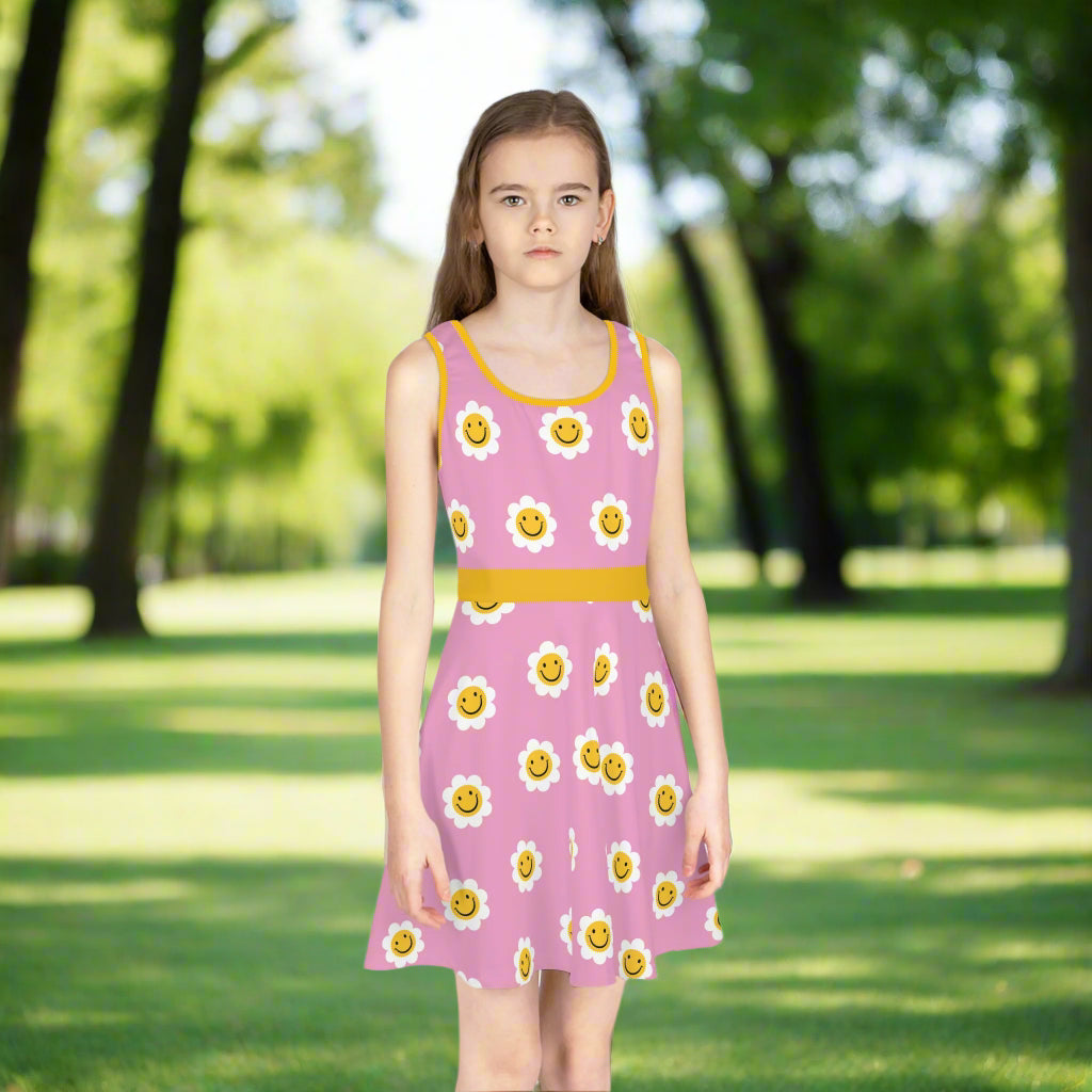 Cheerful Floral Sundress for Girls - Bright Pink with Smiling Flowers - Kim’s Signature Beauty & Accessories    