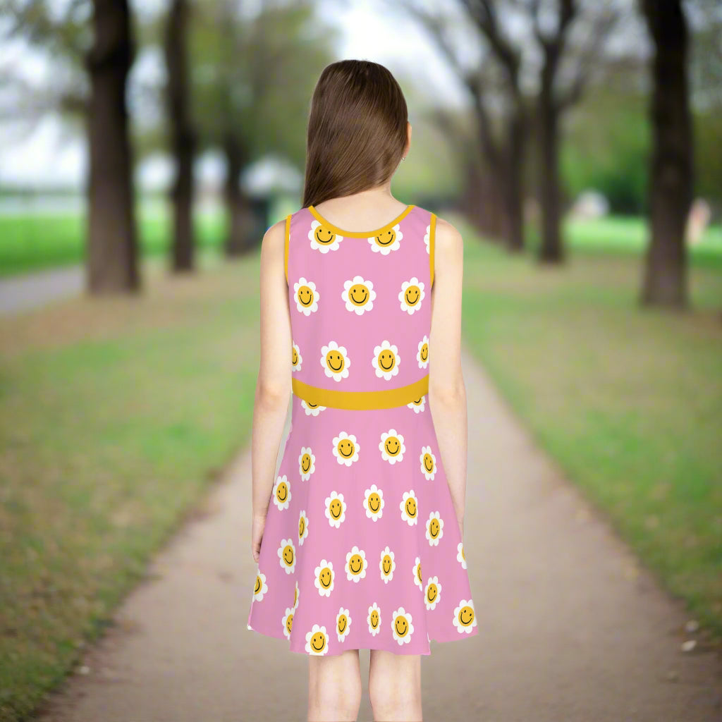Cheerful Floral Sundress for Girls - Bright Pink with Smiling Flowers - Kim’s Signature Beauty & Accessories    