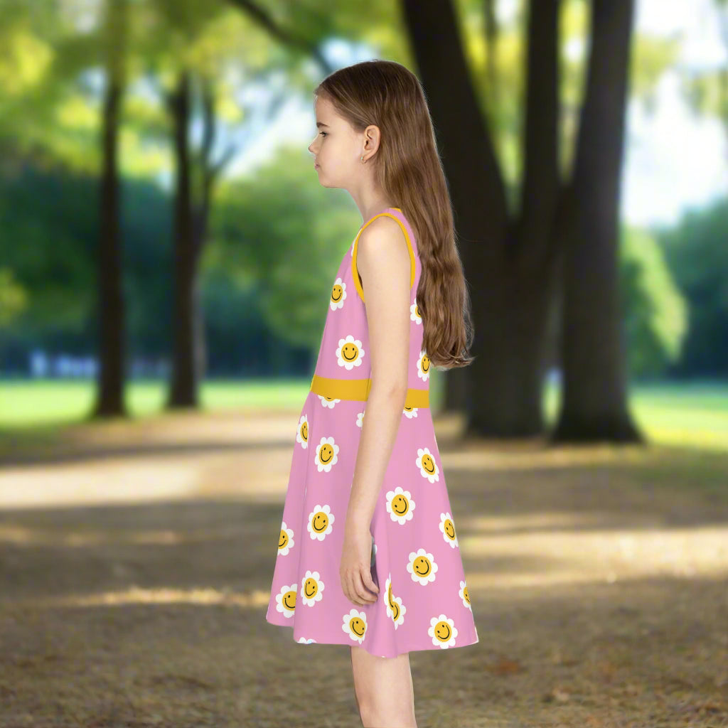 Cheerful Floral Sundress for Girls - Bright Pink with Smiling Flowers - Kim’s Signature Beauty & Accessories    