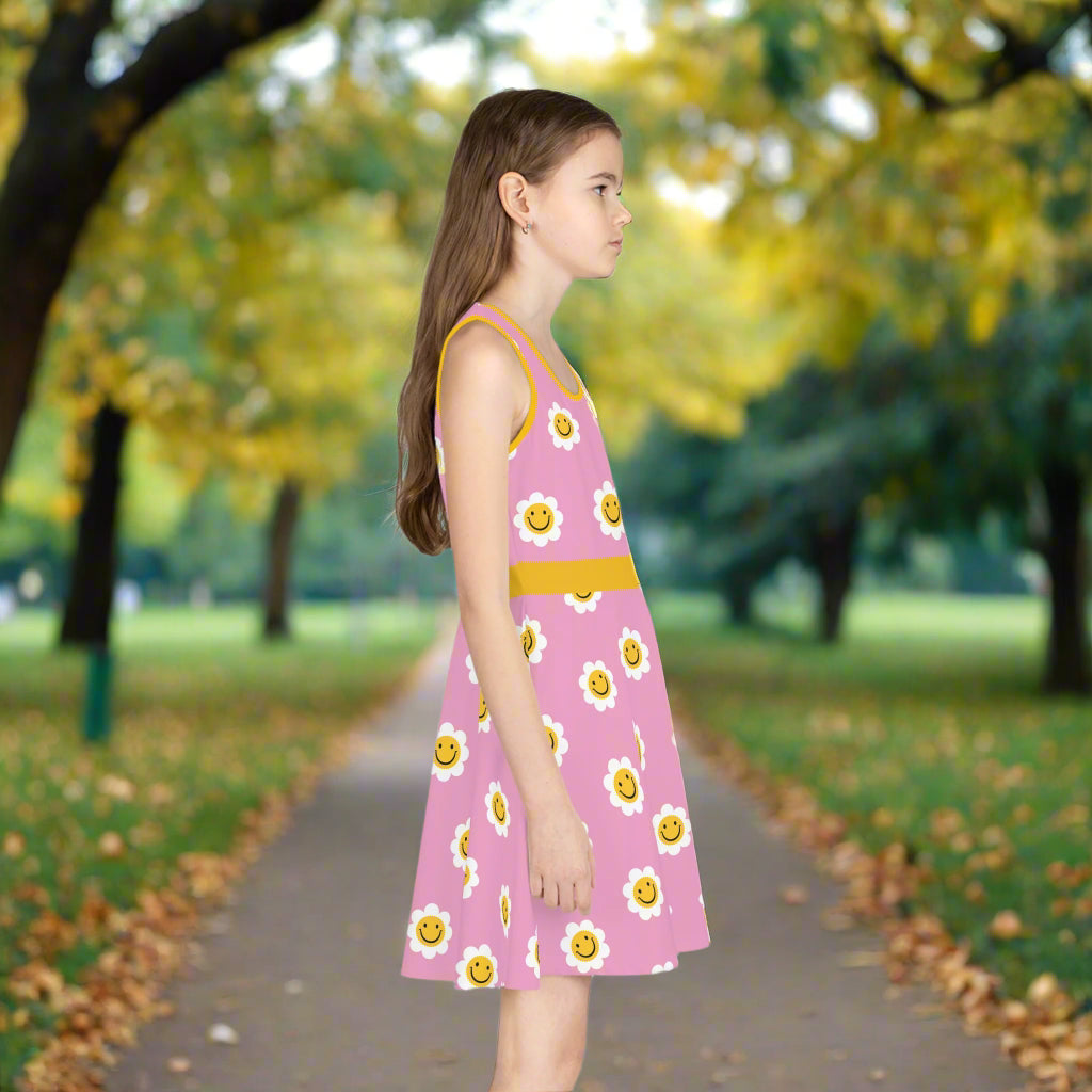 Cheerful Floral Sundress for Girls - Bright Pink with Smiling Flowers - Kim’s Signature Beauty & Accessories    