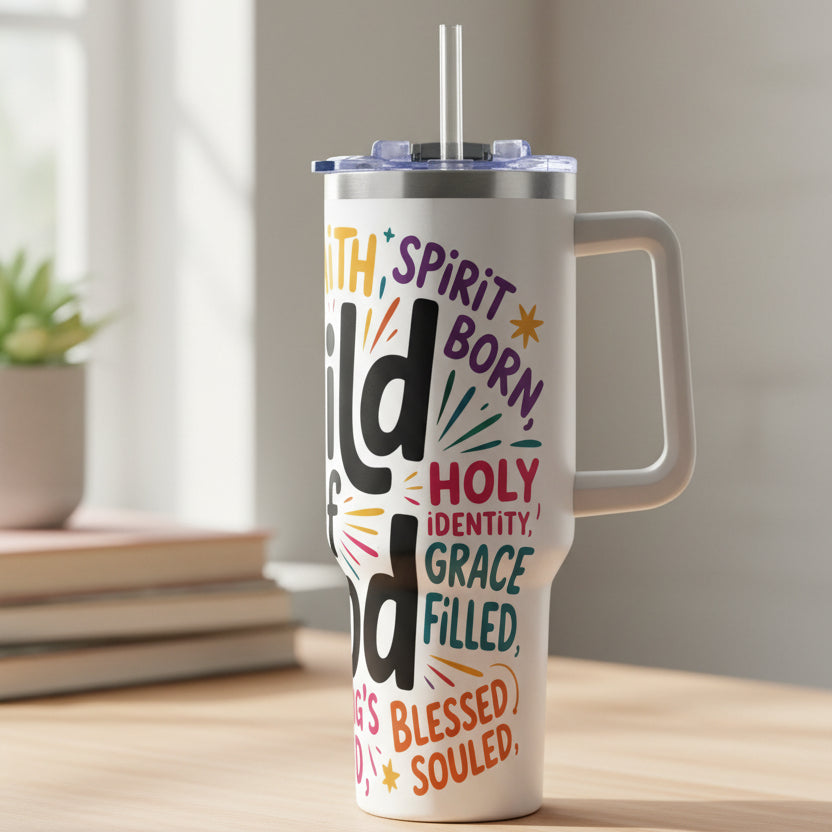 Child of God 40oz Tumbler - Faith Warrior Stainless Vacuum Cup - Kim’s Signature Beauty & Accessories