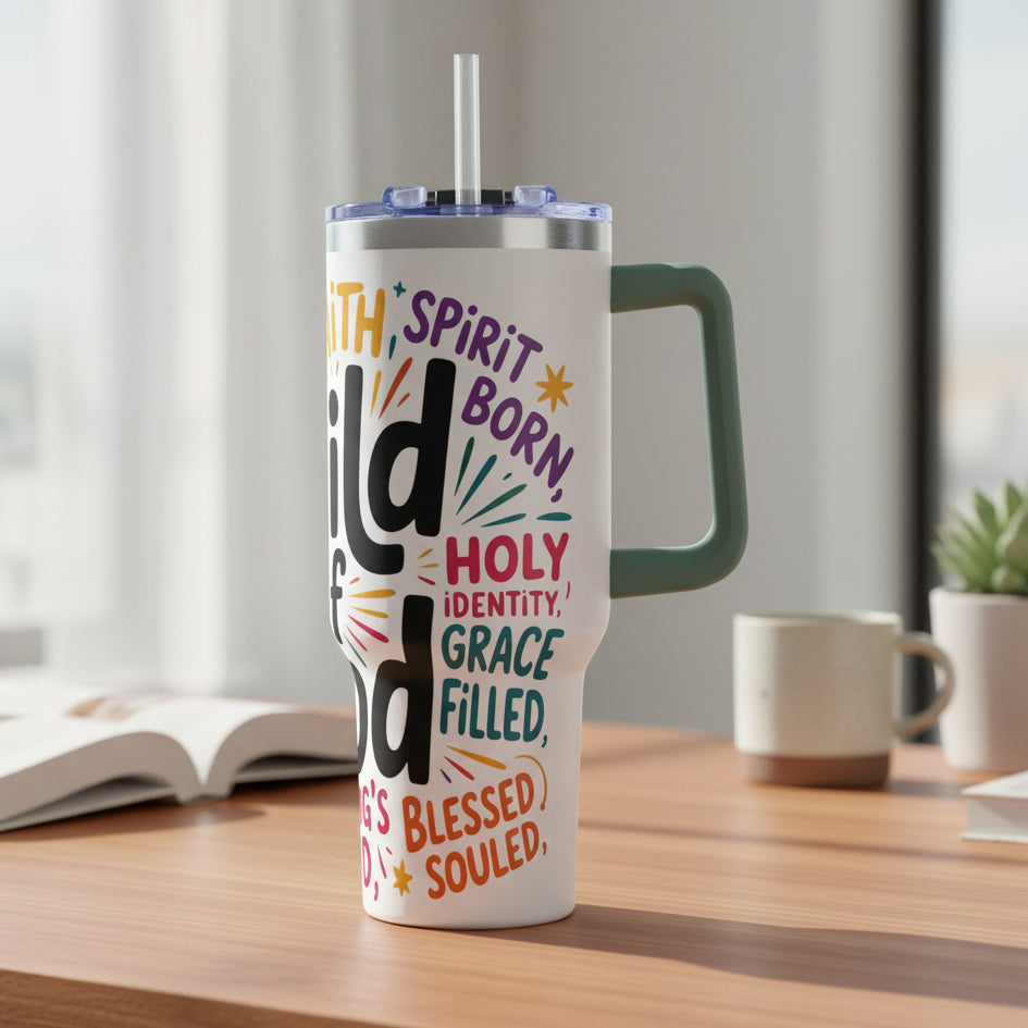 Child of God 40oz Tumbler - Faith Warrior Stainless Vacuum Cup - Kim’s Signature Beauty & Accessories