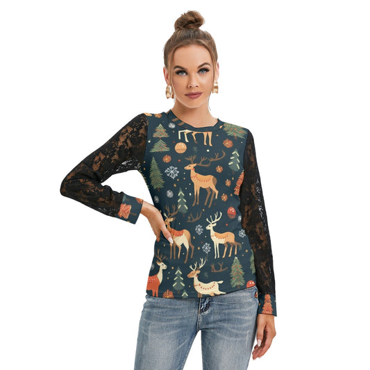 Christmas Fun T-shirt with Black Lace Sleeves - Kim’s Signature Beauty & Accessories    
