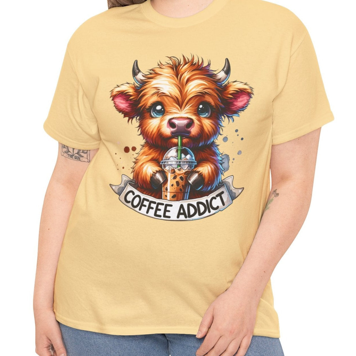 Coffee Addict Highland Cow Tee - Kim’s Signature Beauty & Accessories    