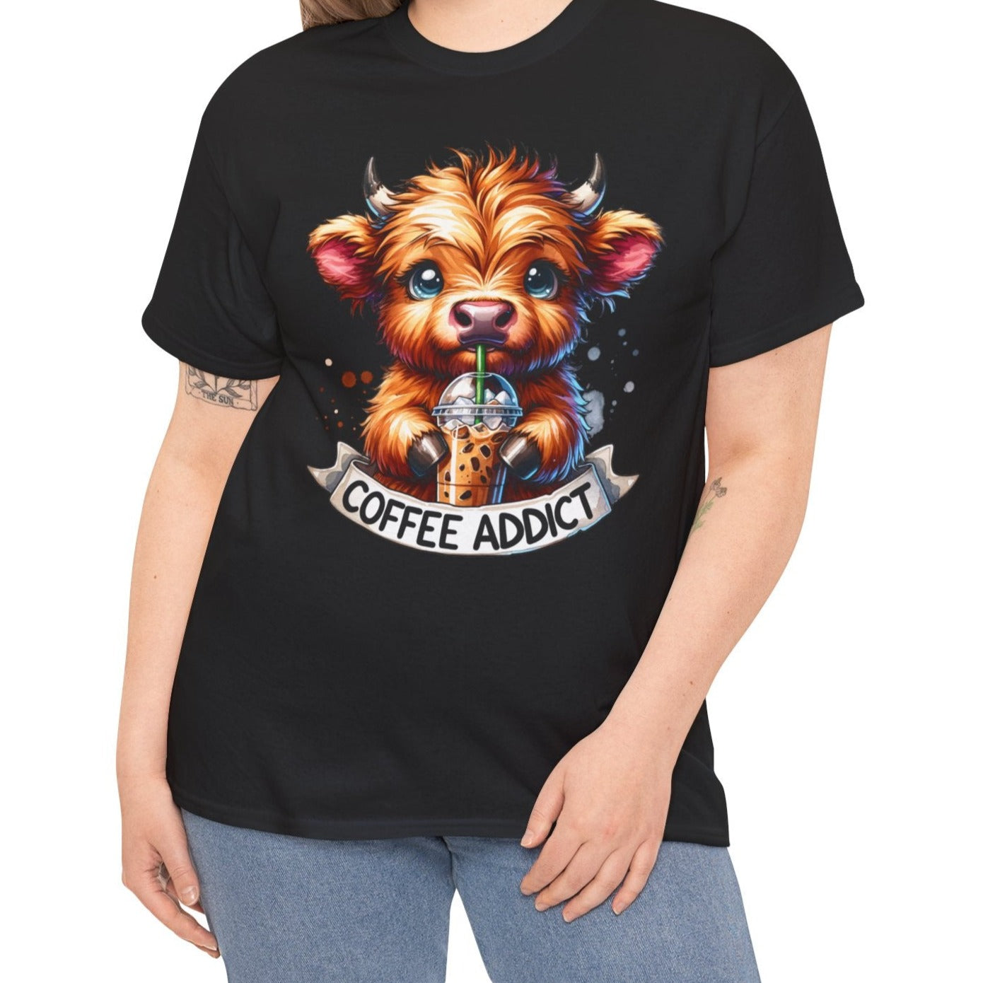 Coffee Addict Highland Cow Tee - Kim’s Signature Beauty & Accessories    