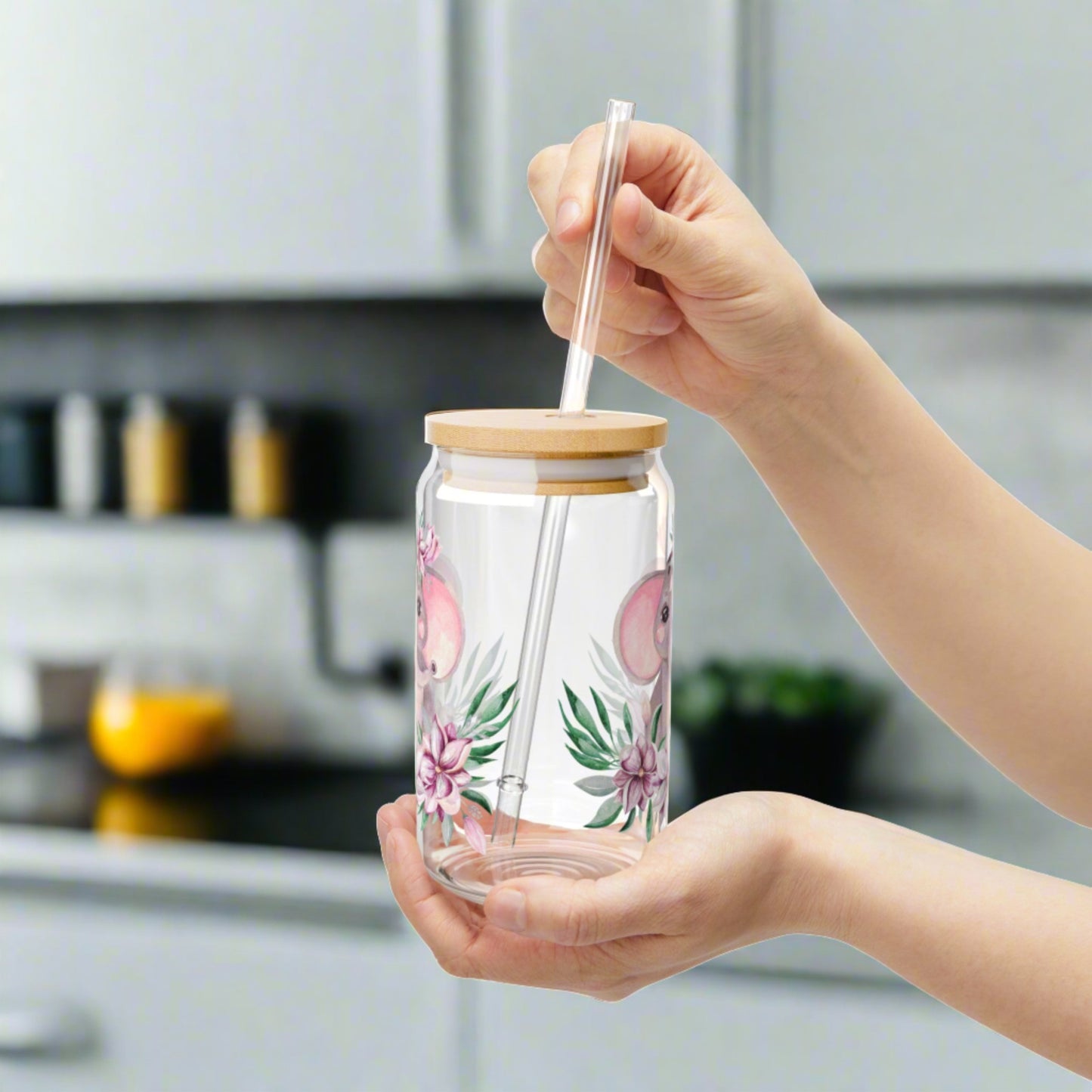 Colorful Elephant | Sipper  Glass, 16oz - Kim’s Signature Beauty & Accessories    