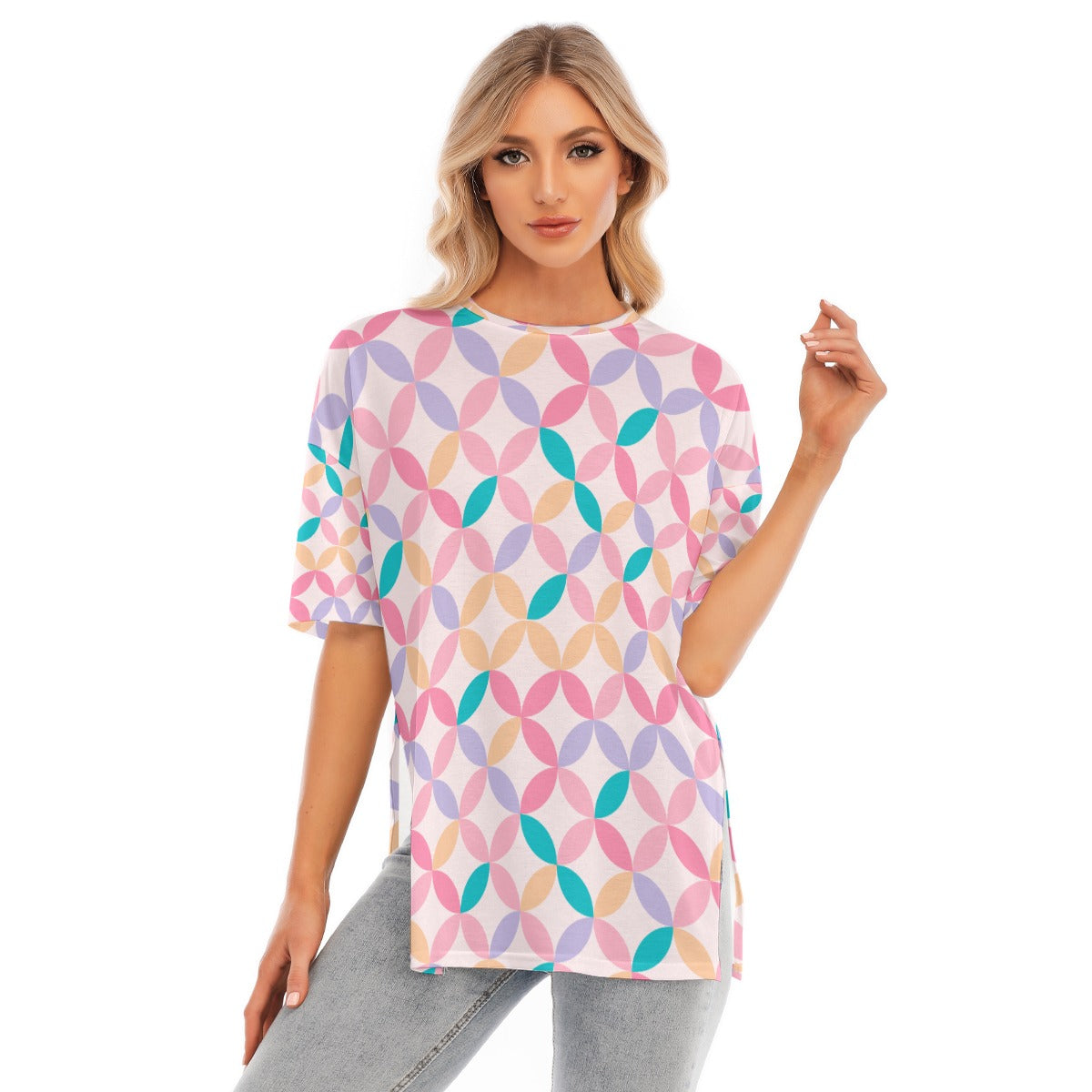 Colorful Graphic T-shirt With Hem Split - Kim’s Signature Beauty & Accessories    